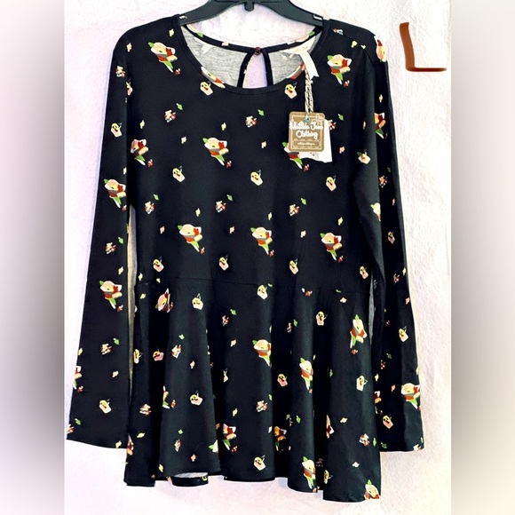 Matilda Jane Tops - LADIES BLACK TOP WITH PINK, YELLOW & WHITE DESIGNS